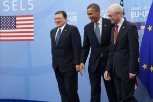 José Manuel Barroso, Herman van Rompuy und Barak Obama beim EU/US Summit 2014